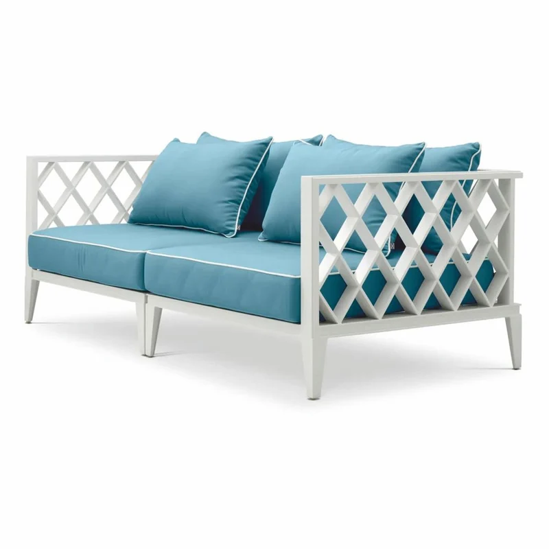 Casa Padrino Luxus Garten Sofa Weiß / Hellblau 186 cm - Outdoor Garten Möbel