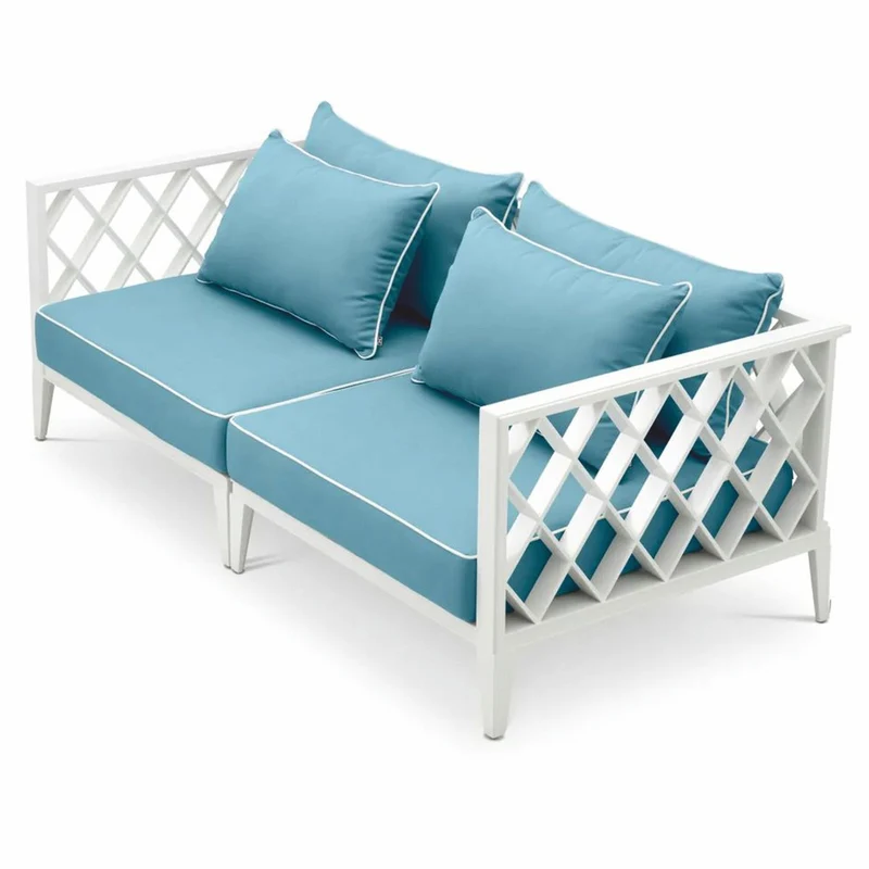Casa Padrino Luxus Garten Sofa Weiß / Hellblau 186 cm - Outdoor Garten Möbel