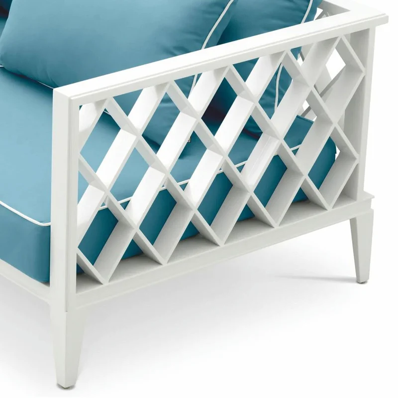 Casa Padrino Luxus Garten Sofa Weiß / Hellblau 186 cm - Outdoor Garten Möbel