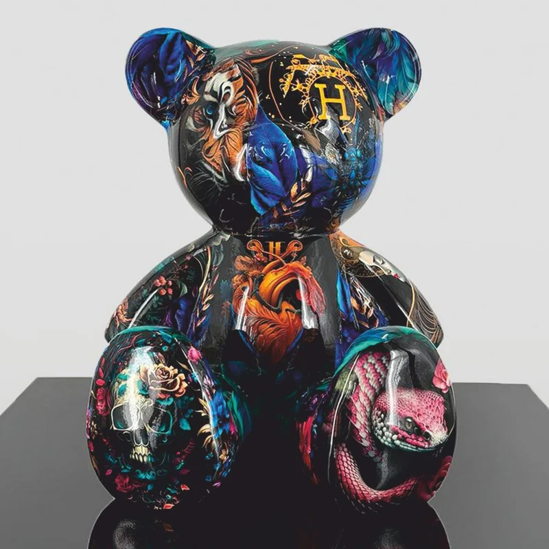 Casa Padrino Luxus Deko Figur Teddybär Schwarz / Bunt H. 35 cm - Deko Figuren