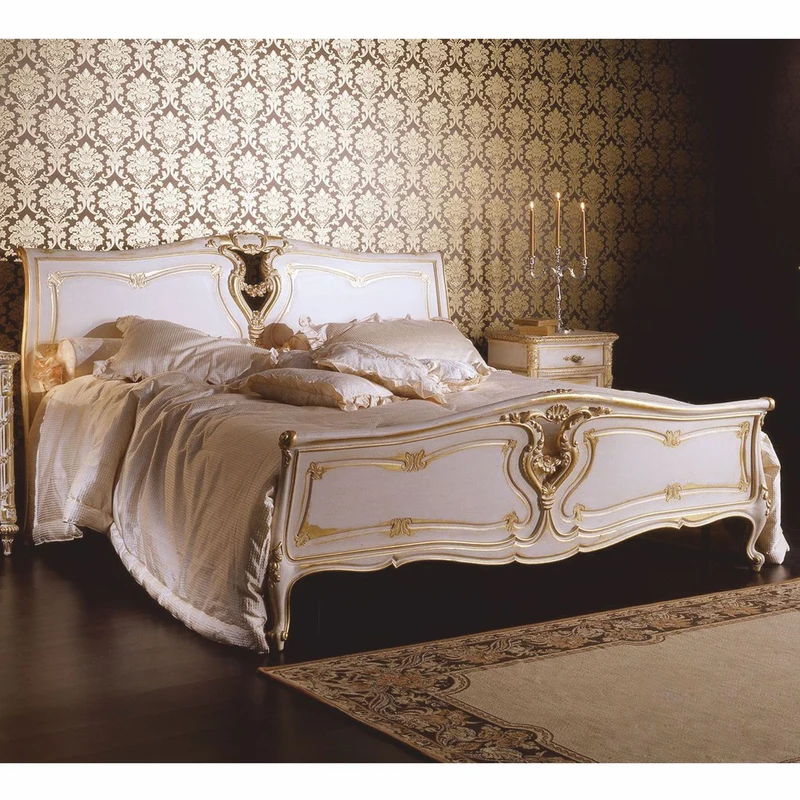 Casa Padrino Luxus Barock Doppelbett Weiß / Gold - Barock Möbel - Made in Italy