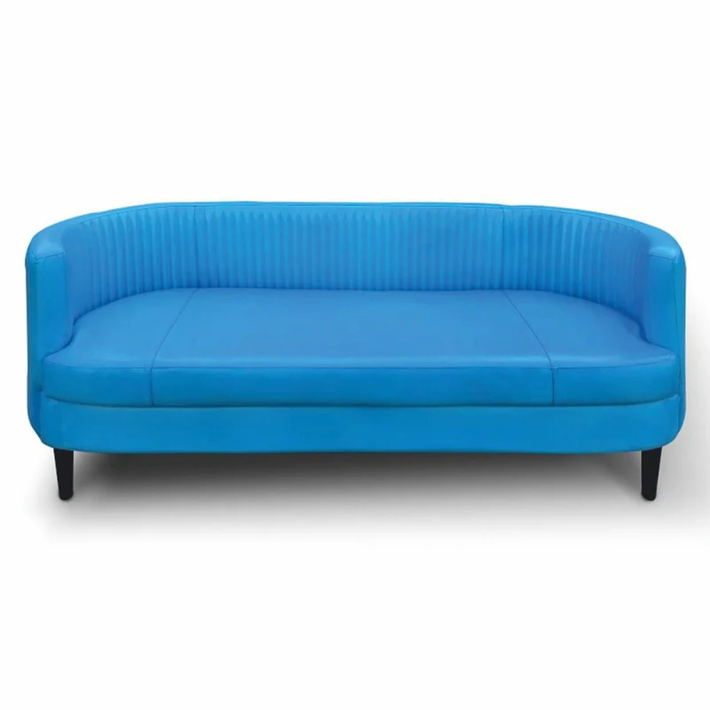 Casa Padrino Luxus Leder Sofa Blau / Schwarz 180 cm - Echtleder Wohnzimmer Möbel