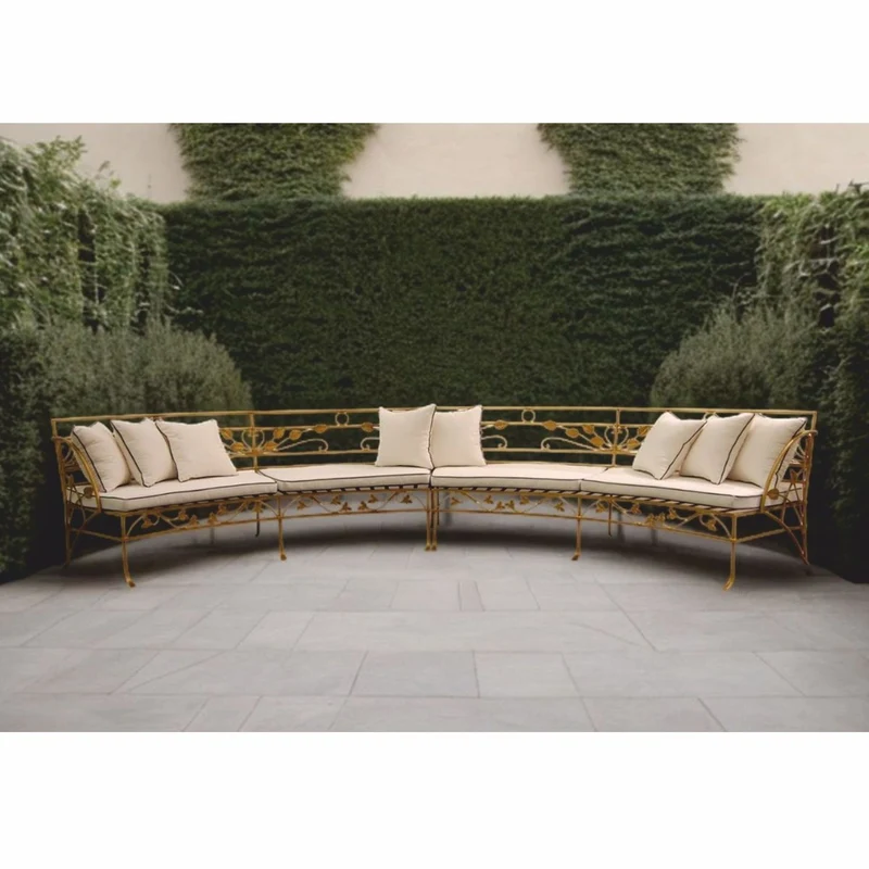 Casa Padrino Luxus Jugendstil Schmiedeeisen Sofa Gold / Creme 435 cm - Hotel & Garten Sofa