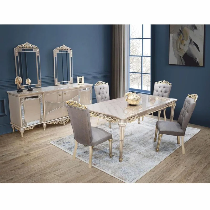 Casa Padrino Luxus Barock Esszimmer Stuhl Grau / Creme / Gold H. 108 cm - Barock Möbel