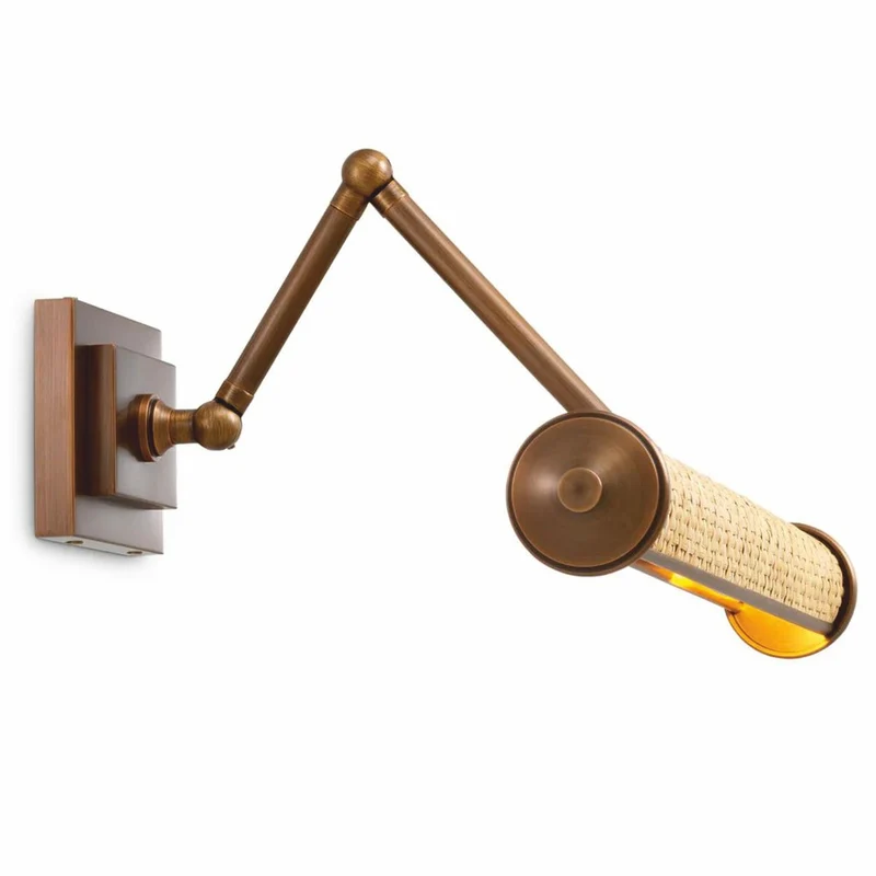 Casa Padrino Luxus Wandleuchte Antik Messing / Naturfarben 43 cm - Luxus Leuchten