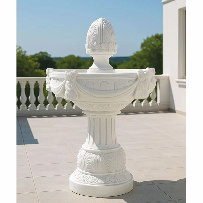 Casa Padrino Barock Springbrunnen Weiß Ø 70 x H. 120 cm - Barock Garten Deko Brunnen