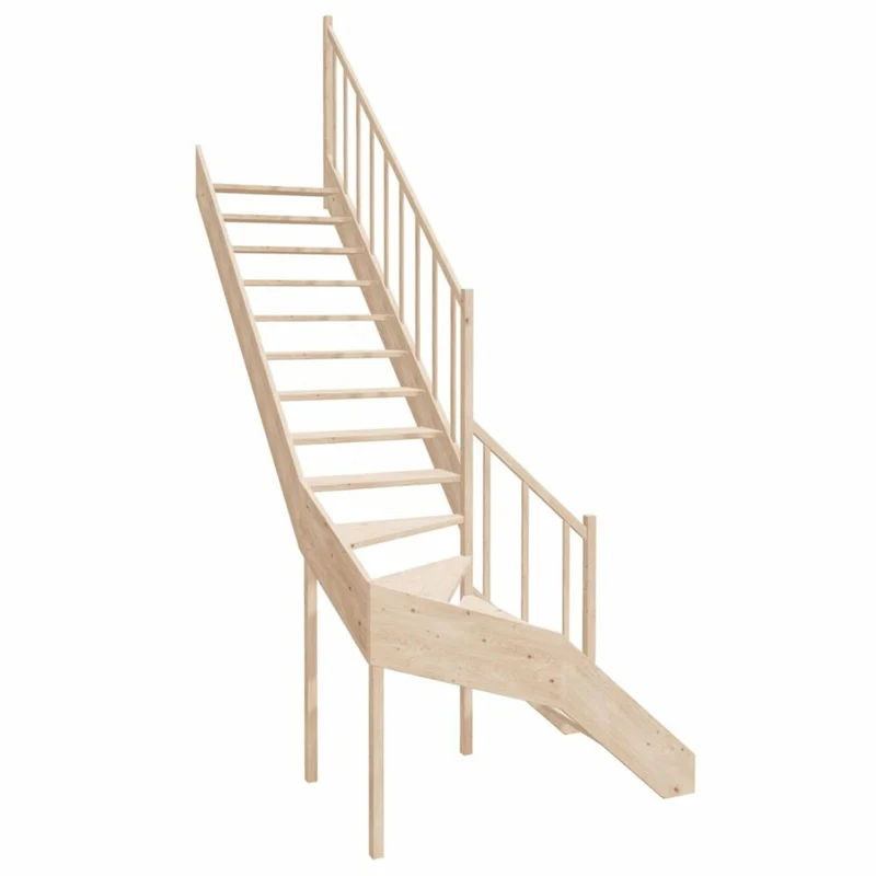 Casa Padrino Luxus Eck-Holztreppe mit Geländer rechte Seite Naturfarben H. 304 cm