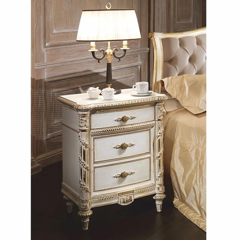 Casa Padrino Luxus Barock Nachtkommode Weiß / Gold H. 76 cm - Made in Italy