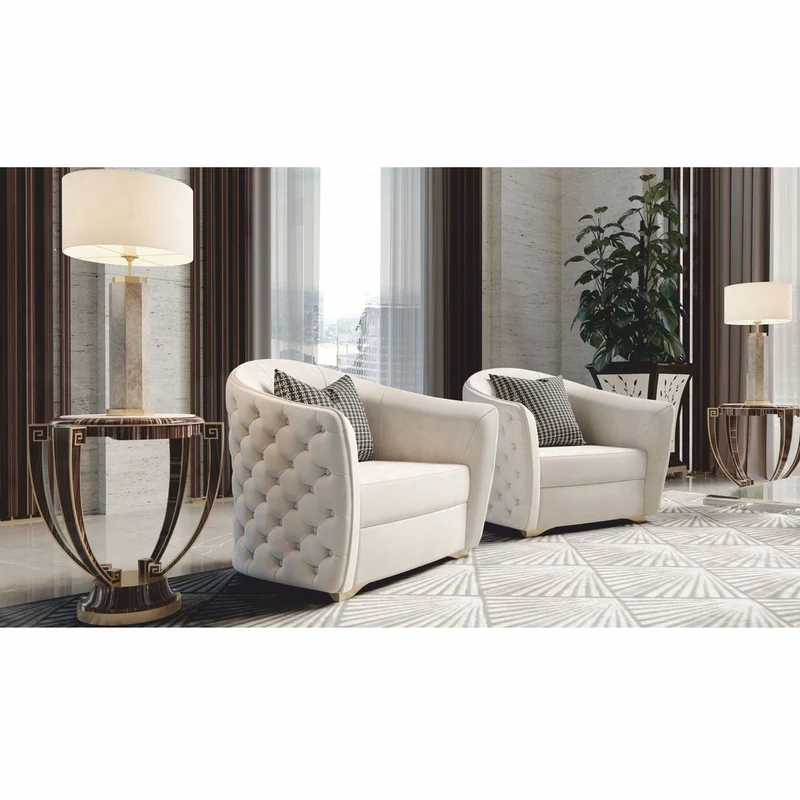 Casa Padrino Luxus Chesterfield Hotel Sessel Grau / Gold 114 cm - Made in Italy
