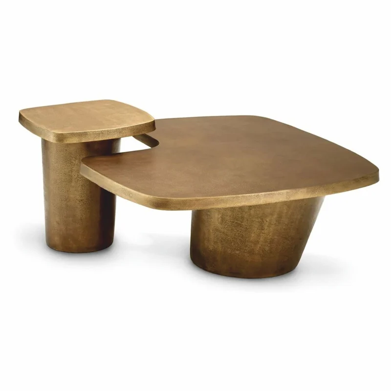 Casa Padrino Luxus Aluminium Couchtisch Set Vintage Messing - Hotel & Wohnzimmer Möbel