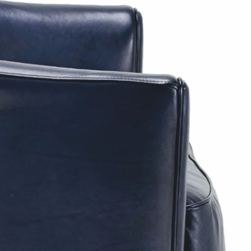 Casa Padrino Luxus Leder Sofa Blau / Schwarz 120 cm - Echtleder Möbel