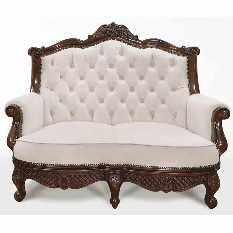 Casa Padrino Luxus Barock Leder Sofa Weiß / Dunkelbraun 150 cm - Barock Möbel