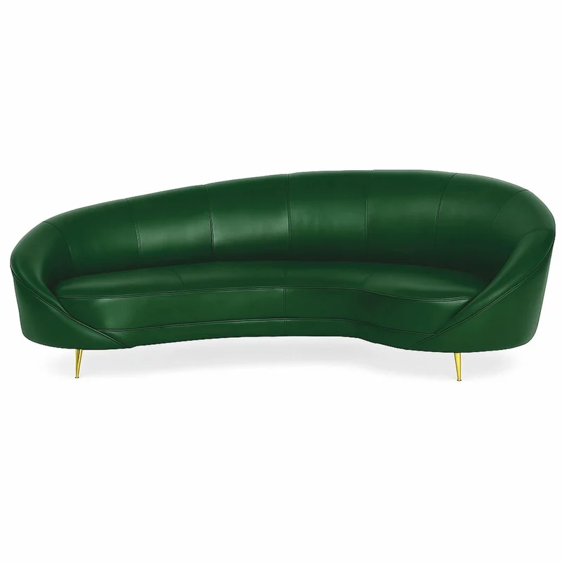 Casa Padrino Luxus Leder Sofa Grün / Messing 230 cm - Echtleder Möbel