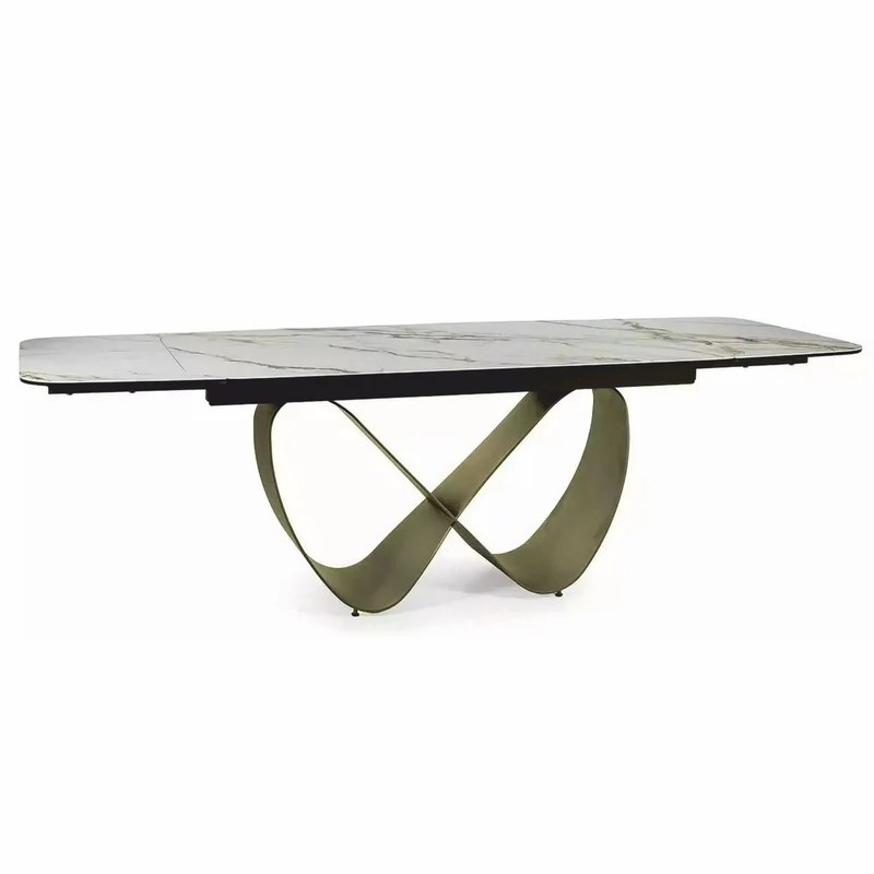 Casa Padrino Luxus Esstisch Weiß / Bernstein / Messing 160-240 cm - Ausziehbar