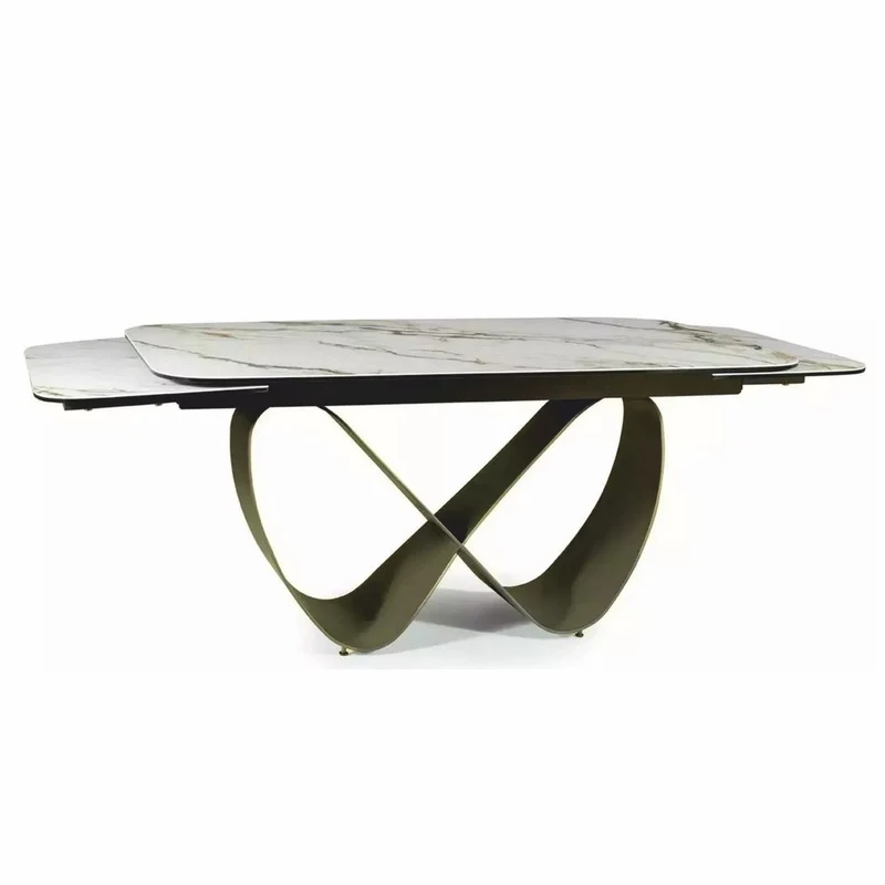Casa Padrino Luxus Esstisch Weiß / Bernstein / Messing 160-240 cm - Ausziehbar
