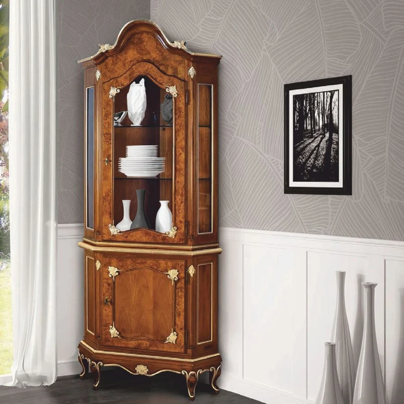 Casa Padrino Luxus Barock Eckvitrine Braun / Gold H. 222 cm - Barock Möbel - Made in Italy