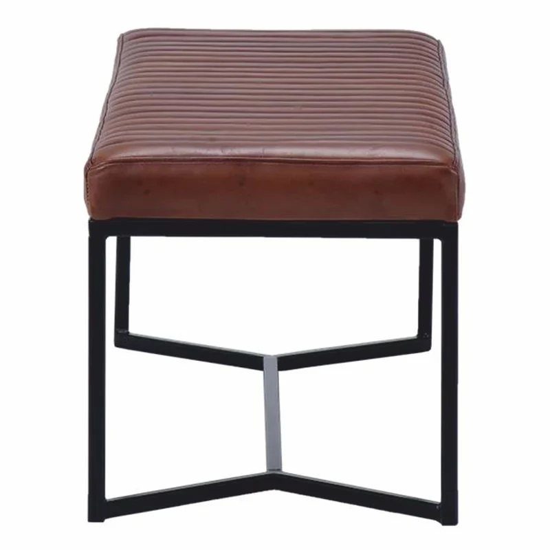 Casa Padrino Luxus Echtleder Sitzbank Braun / Schwarz 130 cm - Echtleder Möbel