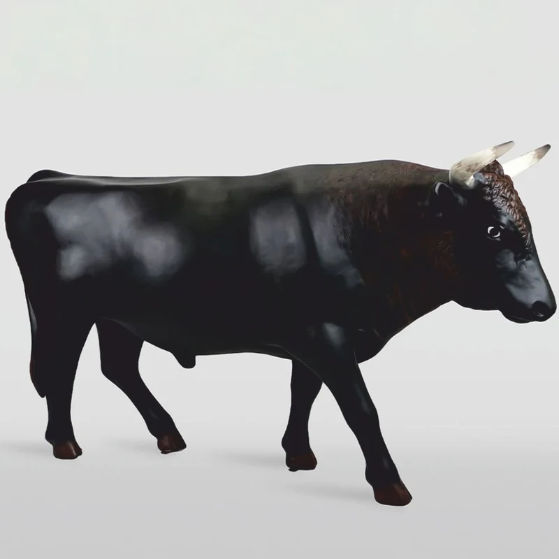 Casa Padrino XXL Deko Skulptur Stier Schwarz / Dunkelbraun / Weiß 233 cm - Lebensgroß