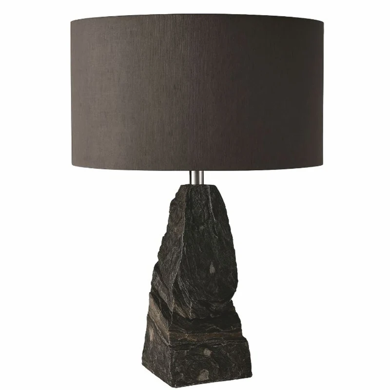 Casa Padrino Luxus Naturstein Tischleuchte Schwarz / Silber H. 56 cm - Schreibtischleuchte