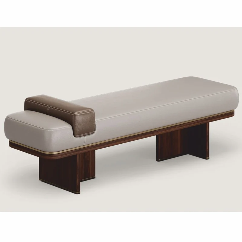 Casa Padrino Luxus Leder Sitzbank Grau / Braun / Messing 150 cm - Echtleder Möbel