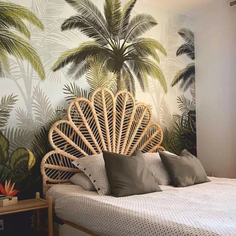 Casa Padrino Luxus Rattan Bett-Kopfteil Naturfarben 160 cm - Schlafzimmer Möbel