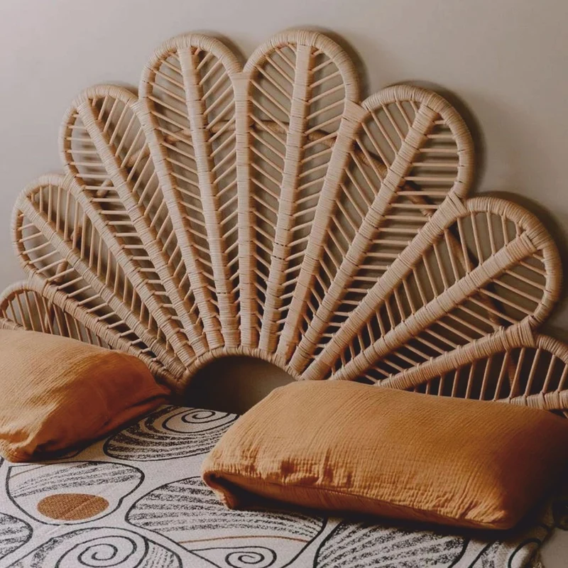 Casa Padrino Luxus Rattan Bett-Kopfteil Naturfarben 160 cm - Schlafzimmer Möbel