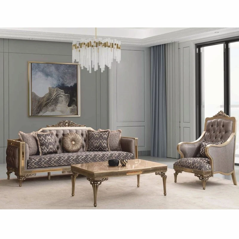 Casa Padrino Luxus Barock Wohnzimmer Sofa Grau / Gold 230 cm - Barock Möbel