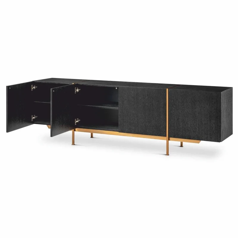 Casa Padrino Luxus Sideboard Schwarzgrau / Messing 225,5 cm - Luxus Möbel