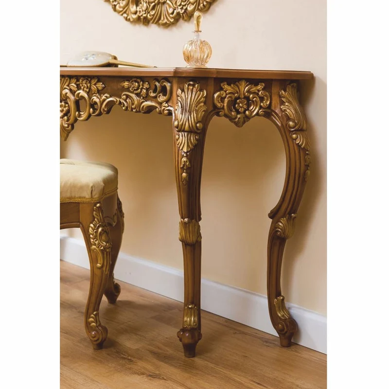 Casa Padrino Luxus Barock Konsole mit Wandspiegel und Hocker Braun / Gold - Barock Möbel