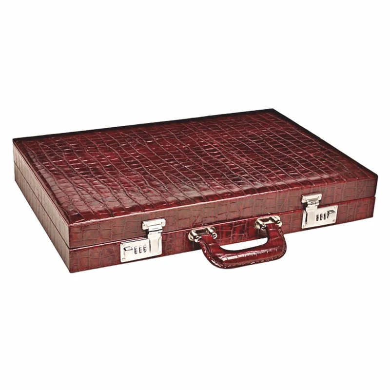 Casa Padrino Luxus Echtleder Backgammon Aktenkoffer Bordeauxrot Kroko Optik - Luxus Accessoires