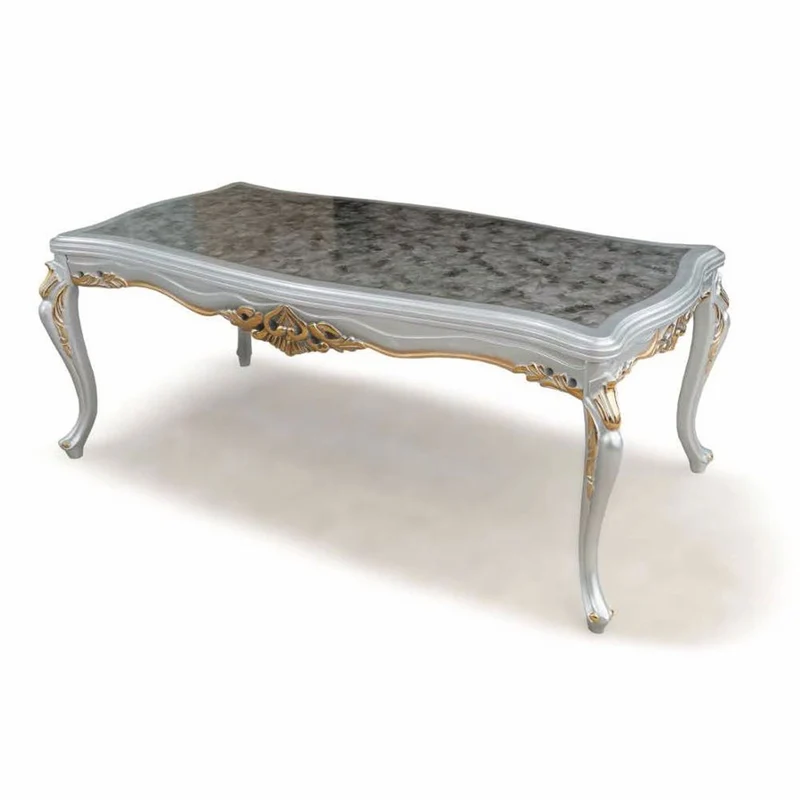 Casa Padrino Luxus Barock Esstisch Grau / Silber / Gold 208 cm - Barock Möbel