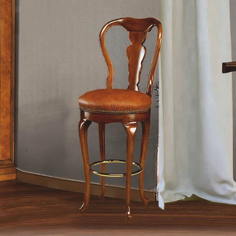 Casa Padrino Luxus Barock Leder Barstuhl Braun / Gold H. 120 cm - Bar Möbel - Made in Italy