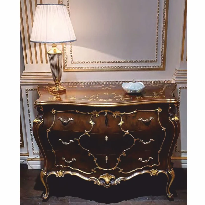 Casa Padrino Luxus Barock Kommode mit 3 Schubladen Braun / Gold 123 cm - Made in Italy