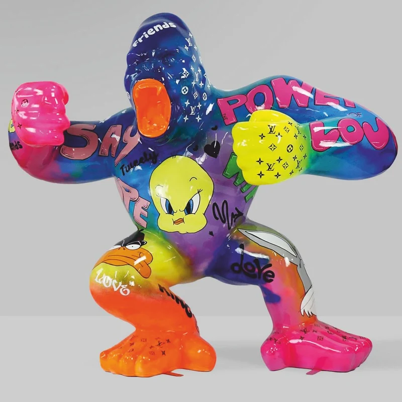 Casa Padrino XXL Deko Skulptur Gorilla Affe Bunt H. 180 cm - Garten Deko Figur