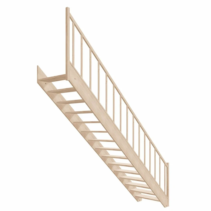Casa Padrino Luxus Holztreppe mit Geländer linke Seite Naturfarben H. 307 cm