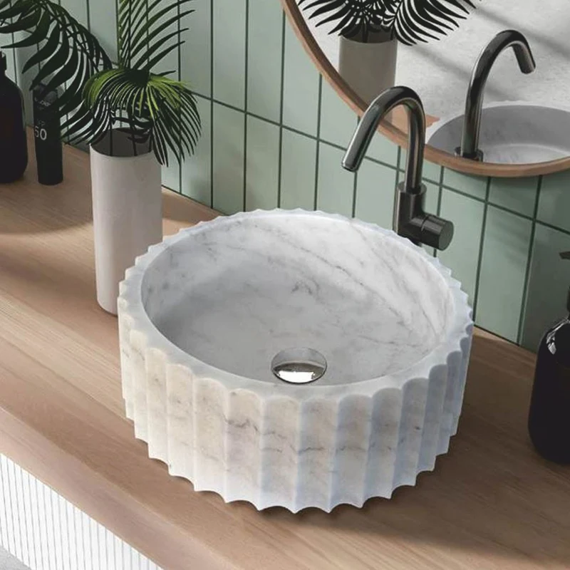 Casa Padrino Luxus Marmor Waschbecken Schale Weiß Ø 39 cm - Badezimmer Accessoires
