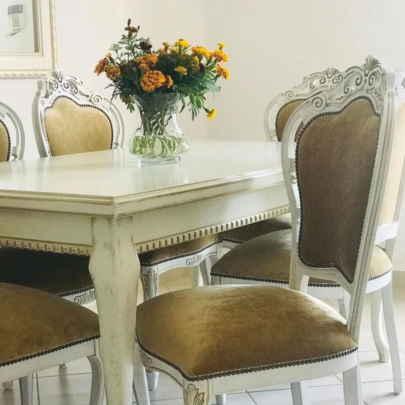 Casa Padrino Luxus Barock Esszimmer Set Gold / Weiß - 1 Barock Esstisch & 6 Barock Stühle