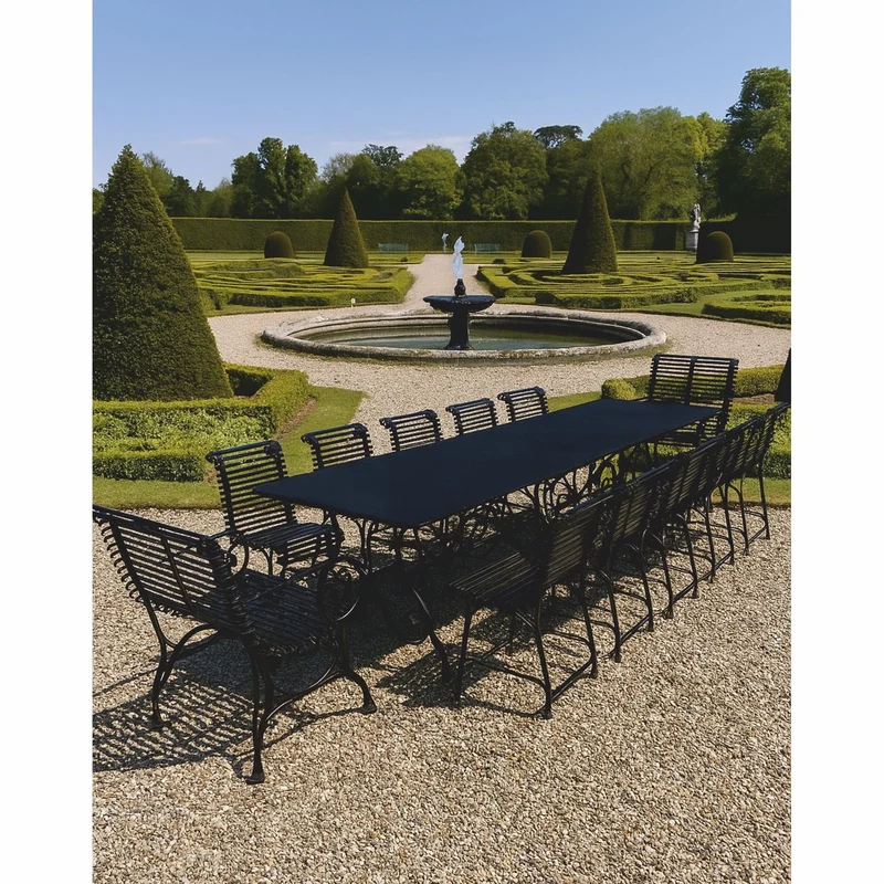 Casa Padrino Jugendstil Schmiedeeisen Garten Möbel Set Schwarz - 1 Tisch & 12 Stühle