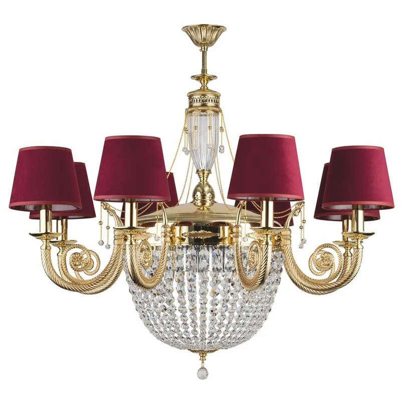 Casa Padrino Luxus Barock Kronleuchter Gold / Bordeauxrot Ø 98 x H. 98 cm