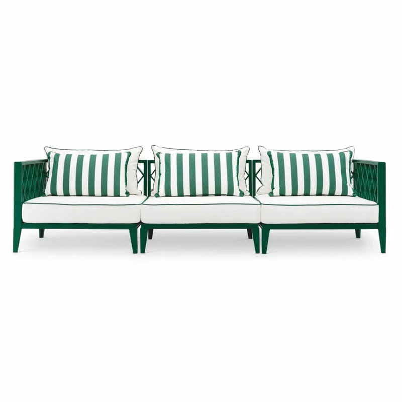Casa Padrino Luxus Garten Sofa Grün / Weiß 275,5 cm - Outdoor Garten Möbel