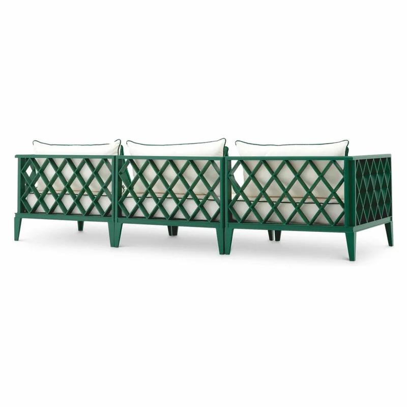 Casa Padrino Luxus Garten Sofa Grün / Weiß 275,5 cm - Outdoor Garten Möbel