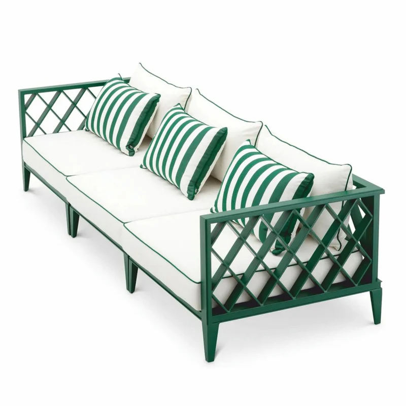 Casa Padrino Luxus Garten Sofa Grün / Weiß 275,5 cm - Outdoor Garten Möbel