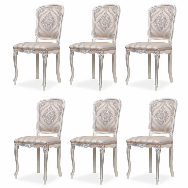 Casa Padrino Luxus Barock Esszimmer Stuhl 6er Set Beige / Grau / Weiß - Barock Esszimmer Möbel