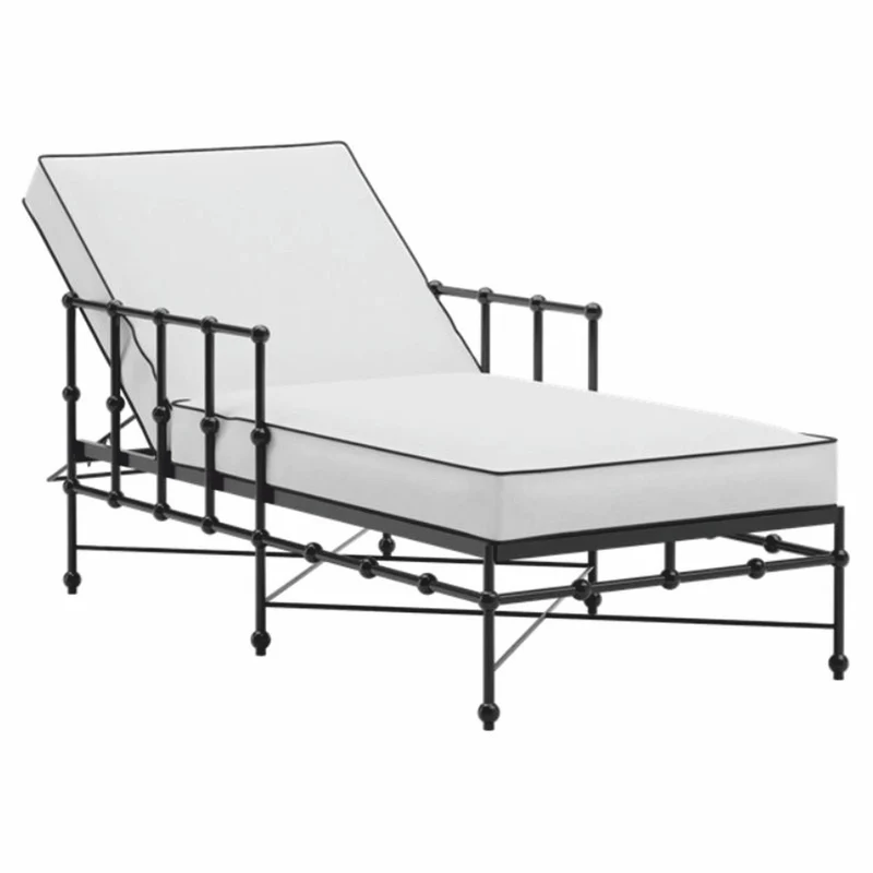 Casa Padrino Luxus Gartenliege mit Armlehnen Schwarz / Weiß 198 cm - Hotel & Garten Möbel