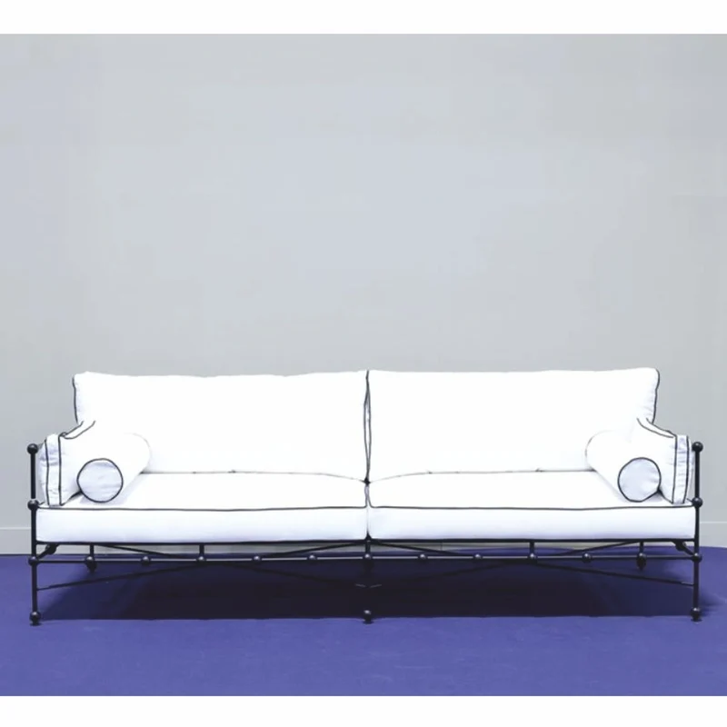 Casa Padrino Luxus Schmiedeeisen Sofa Schwarz / Weiß 245 cm - Hotel & Garten Sofa
