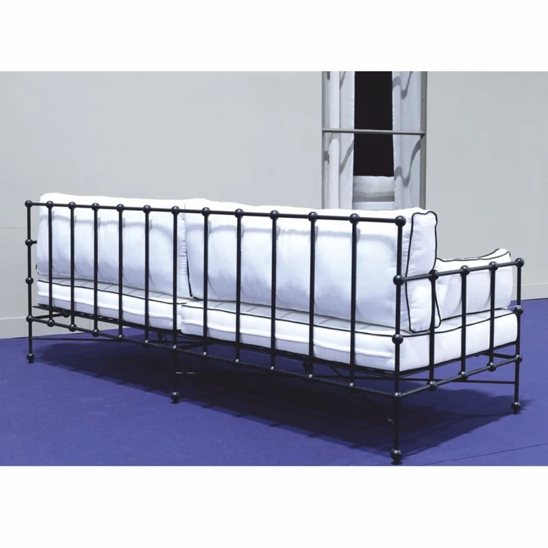 Casa Padrino Luxus Schmiedeeisen Sofa Schwarz / Weiß 245 cm - Hotel & Garten Sofa