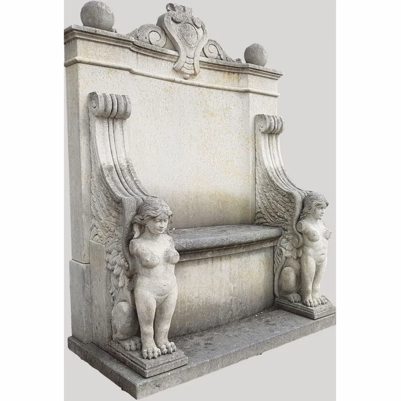 Casa Padrino Luxus Barock Stein Gartenbank Antik Weiß / Grau 116 x H. 168 cm - Made in Italy