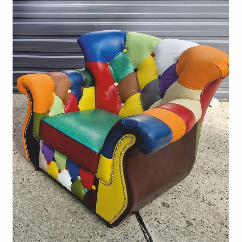 Casa Padrino Luxus Chesterfield Leder Wohnzimmer Set Bunt / Dunkelbraun - Patchwork Echtleder Möbel