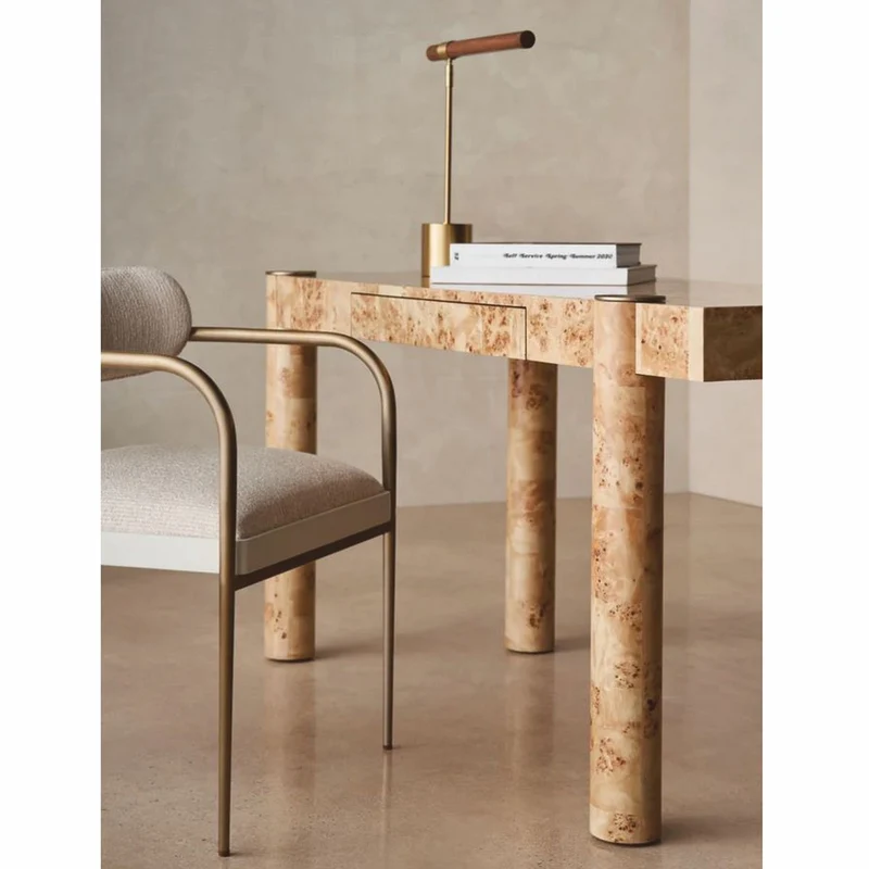 Casa Padrino Luxus Schreibtisch mit Schublade Vogelaugenahorn 155 cm - Büro Möbel