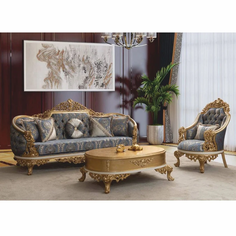 Casa Padrino Luxus Barock Sessel Blau / Weiß / Gold - Barock Wohnzimmer Möbel
